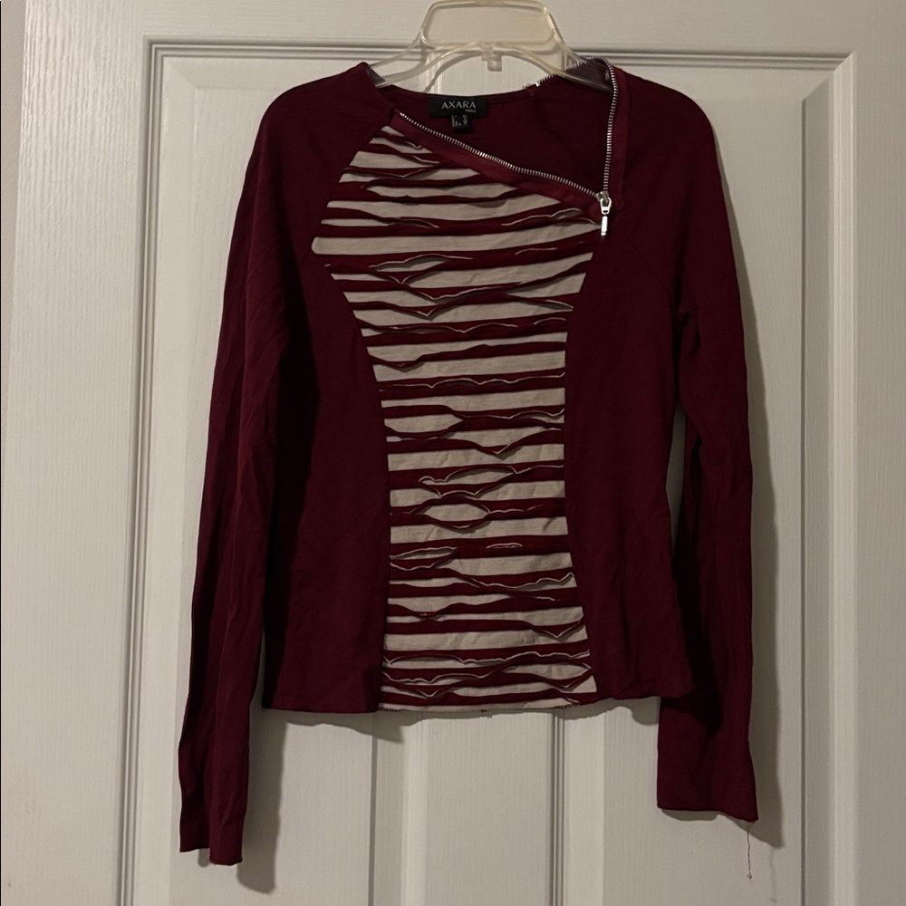 Axara Paris Burgundy and Cream Striped Top Sz S